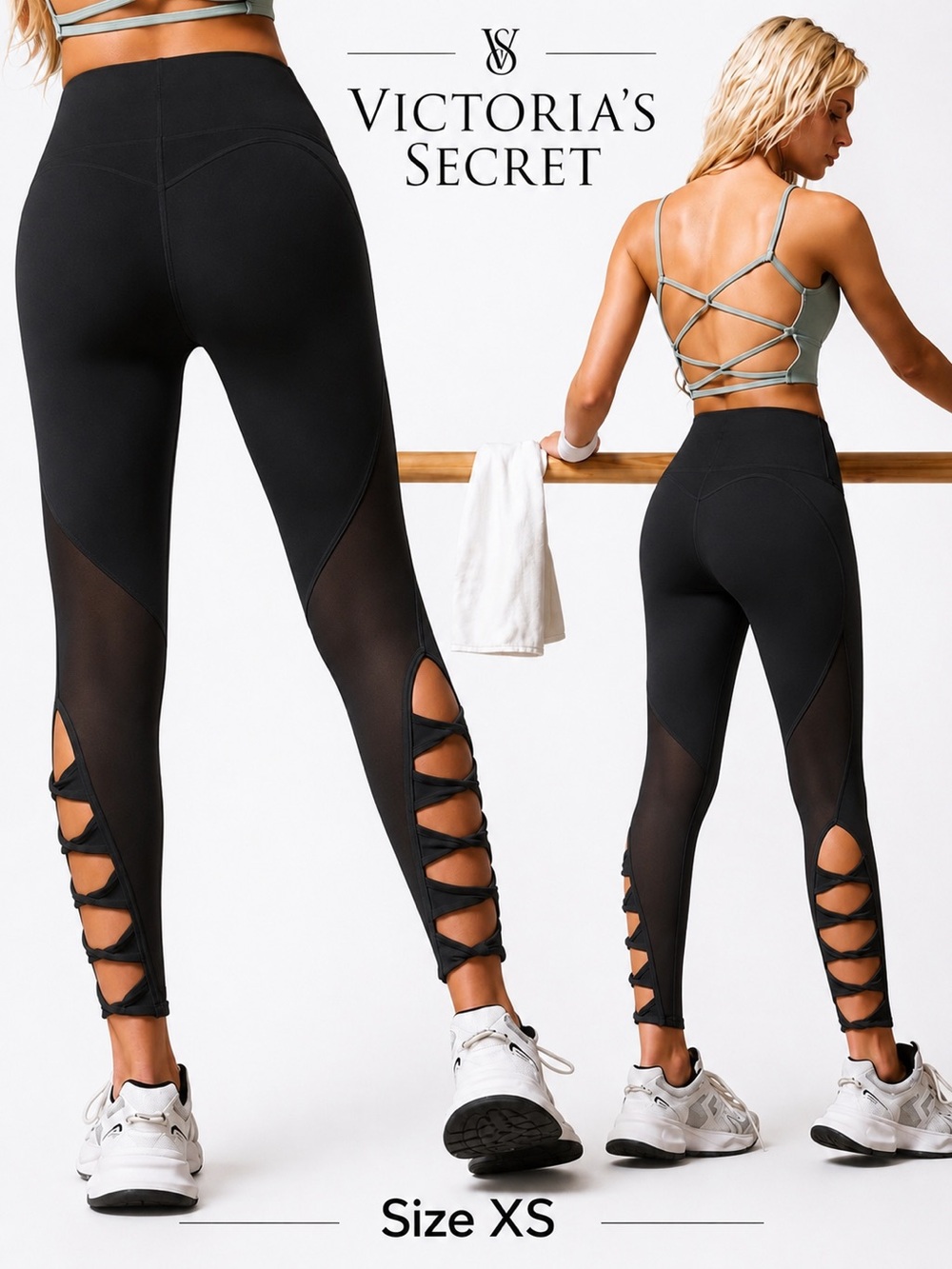 Victoria's Secret Black Strappy Mesh Leggings Size XS